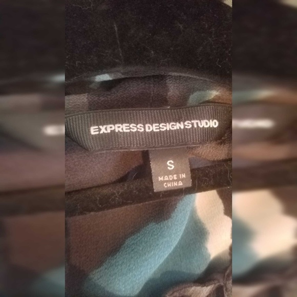 Express Women's Blouse Pussy BowGreen Black Aqua - Picture 5 of 5